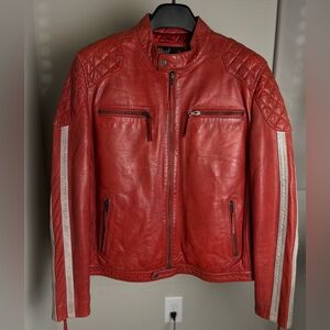 Red Leather Jacket with White Accents